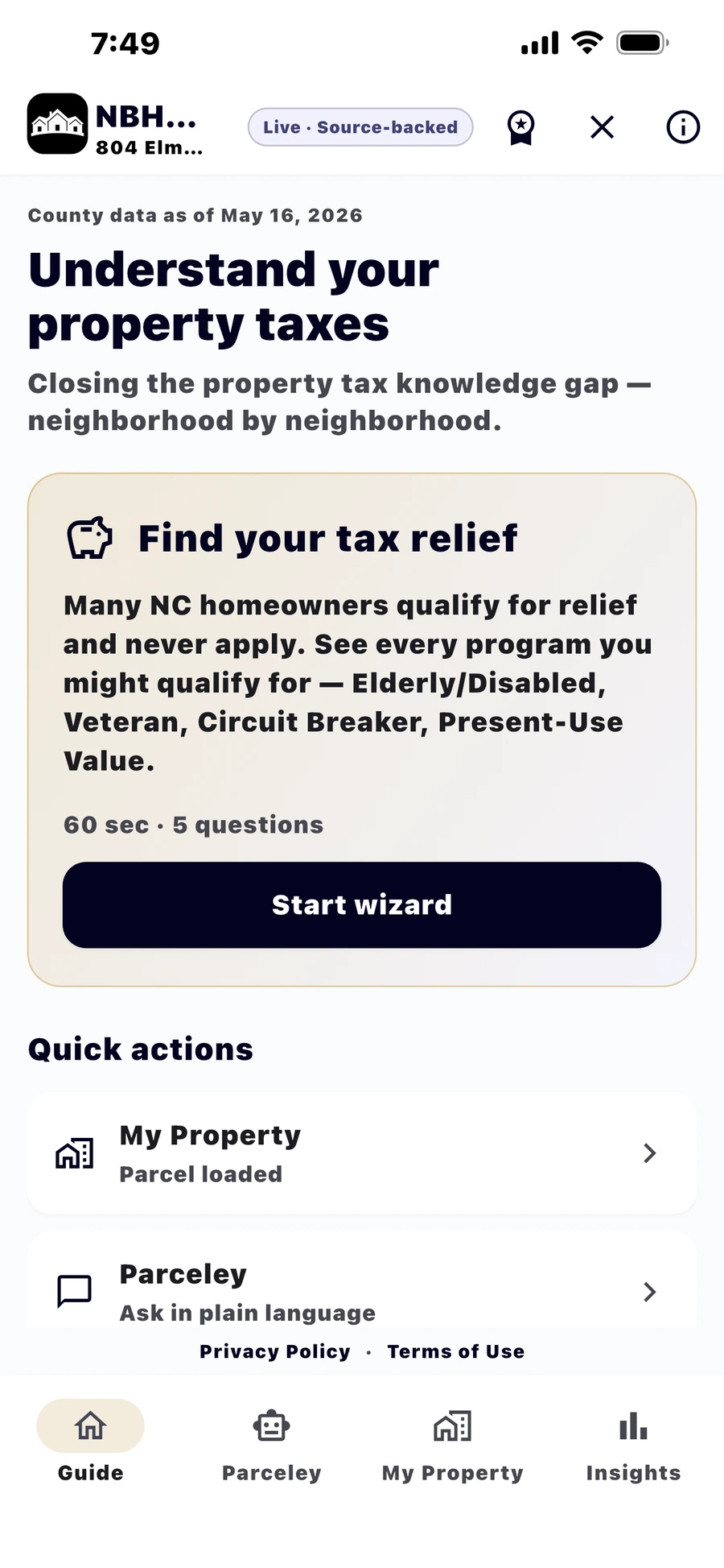 NBHDer tax-relief guide and quick actions screen