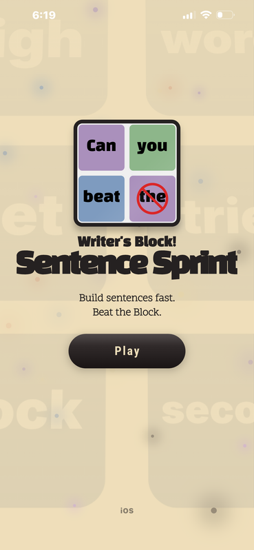Writer’s Block Sentence Sprint splash screen